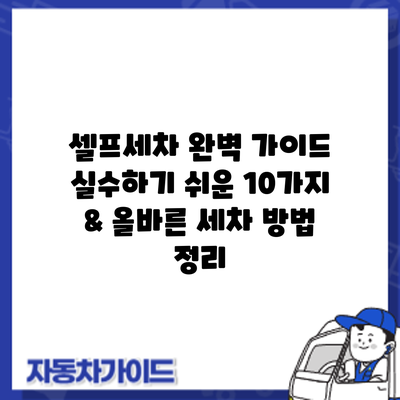 셀프세차 완벽 가이드: 실수하기 쉬운 10가지 & 올바른 세차 방법 정리